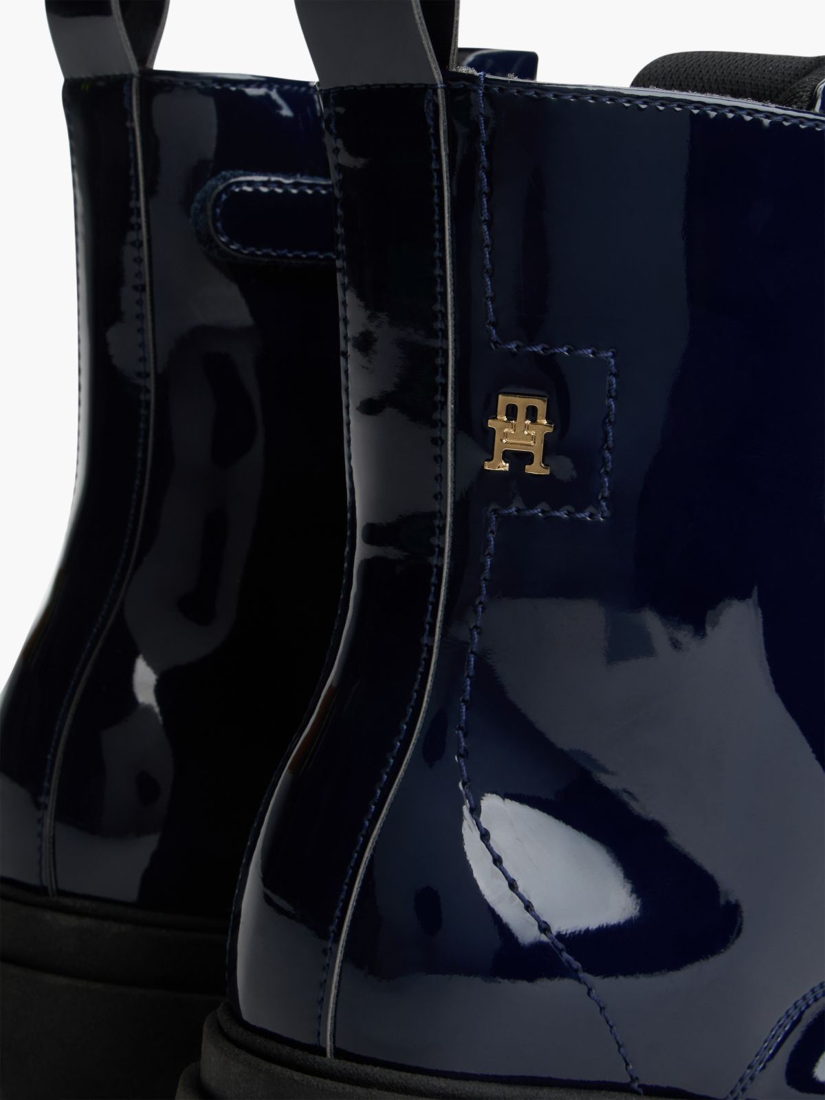 Patent Cleat Lace-Up Boots — Blue