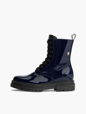 blau schnürstiefel mit profilsohle und lack-finish für mädchen - tommy hilfiger