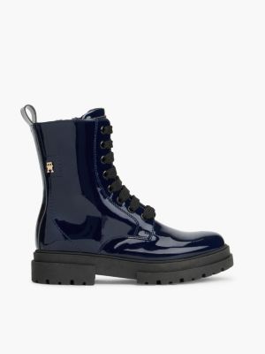 blue schnürstiefel mit profilsohle und lack-finish für mädchen - tommy hilfiger
