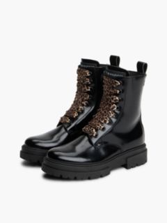 Brushed Leopard Laces Cleat Lace-Up Boots — Black 2