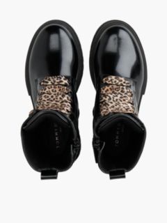 Brushed Leopard Laces Cleat Lace-Up Boots — Black 3