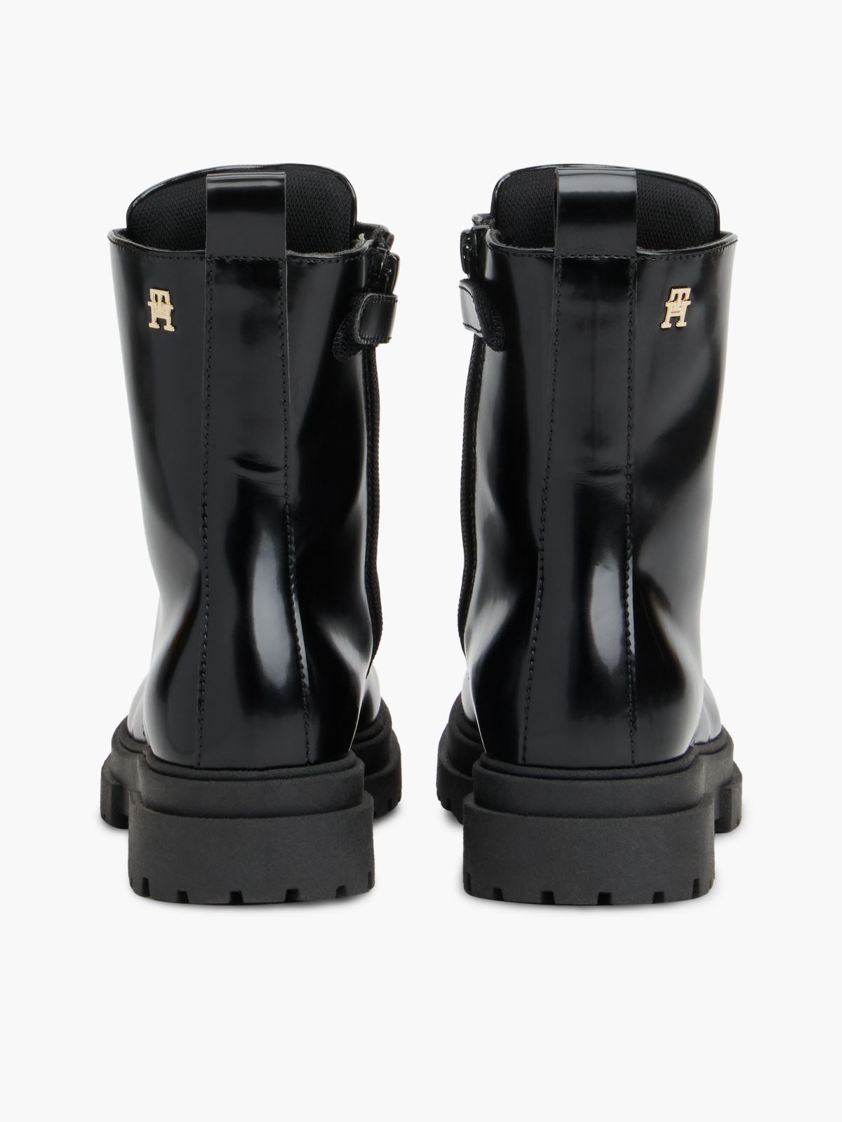 Brushed Leopard Laces Cleat Lace-Up Boots — Black
