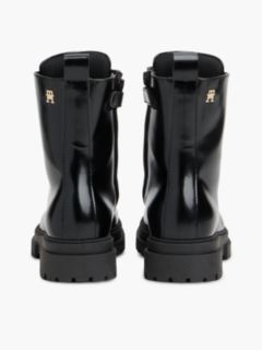 Brushed Leopard Laces Cleat Lace-Up Boots — Black 4