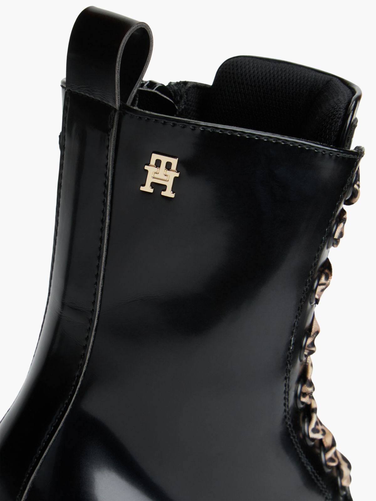 Brushed Leopard Laces Cleat Lace-Up Boots — Black