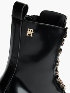Brushed Leopard Laces Cleat Lace-Up Boots — Black 6