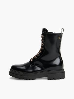 black brushed leopard laces cleat lace-up boots for girls tommy hilfiger