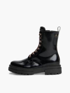 Brushed Leopard Laces Cleat Lace-Up Boots — Black 7