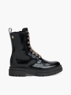 Brushed Leopard Laces Cleat Lace-Up Boots — Black 1