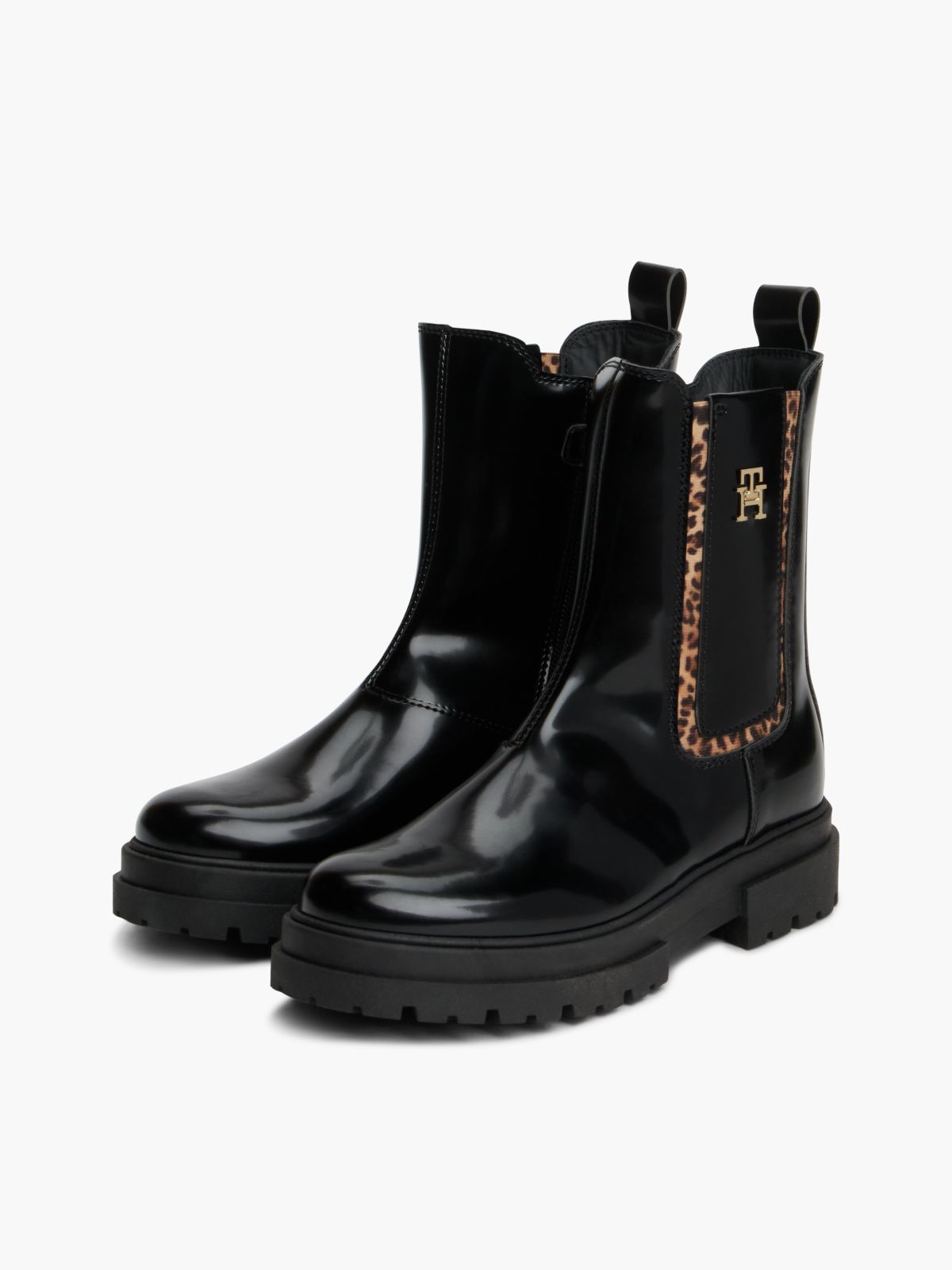 TH Monogram Brushed Cleat Lace-Up Boots — Black