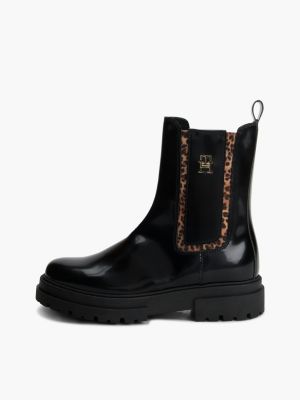 black th monogram brushed cleat lace-up boots for girls tommy hilfiger