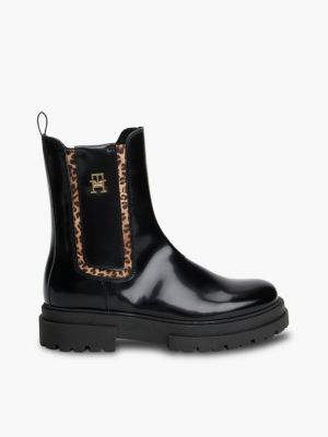 black th monogram brushed cleat lace-up boots for girls tommy hilfiger