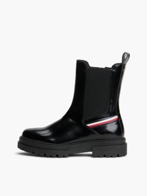 bottines chelsea global stripe crantées noir pour filles tommy hilfiger