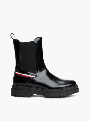 bottines chelsea global stripe crantées black pour filles tommy hilfiger