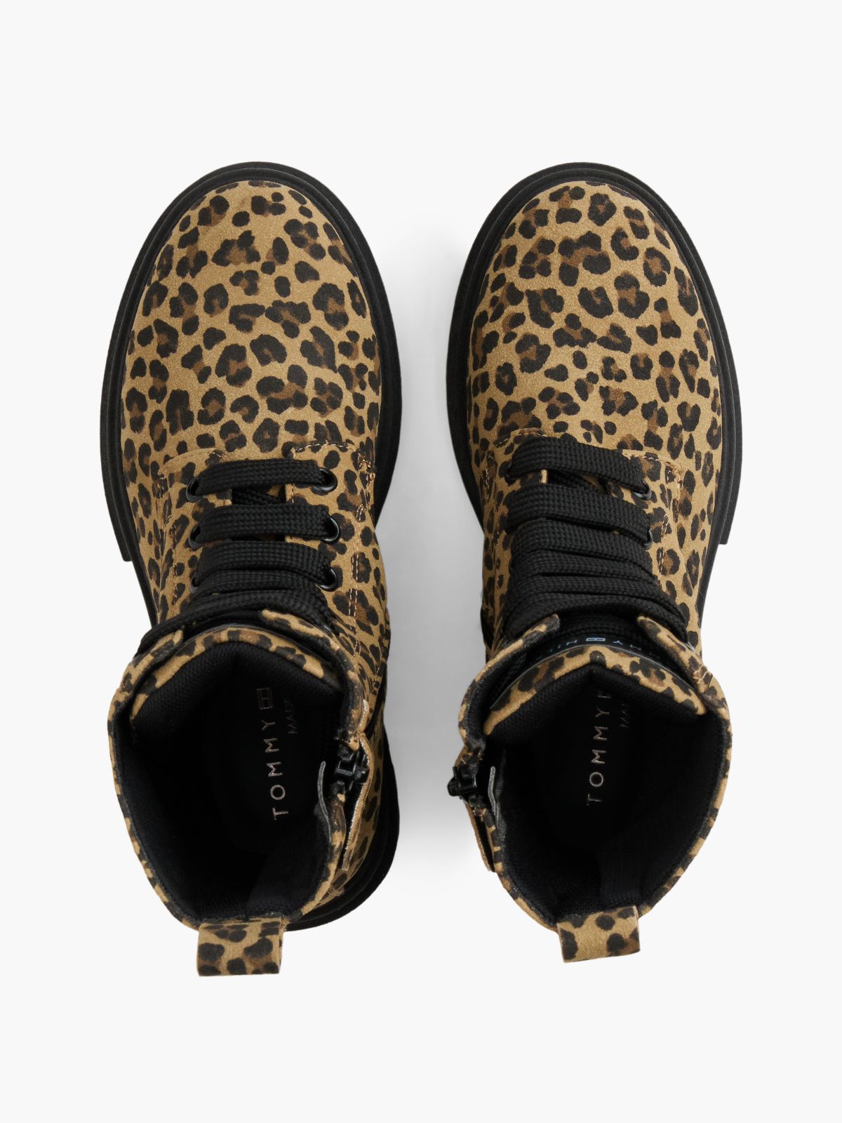Leopard Print Cleat Lace-Up Boots — Beige