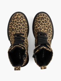 Leopard Print Cleat Lace-Up Boots — Beige 3