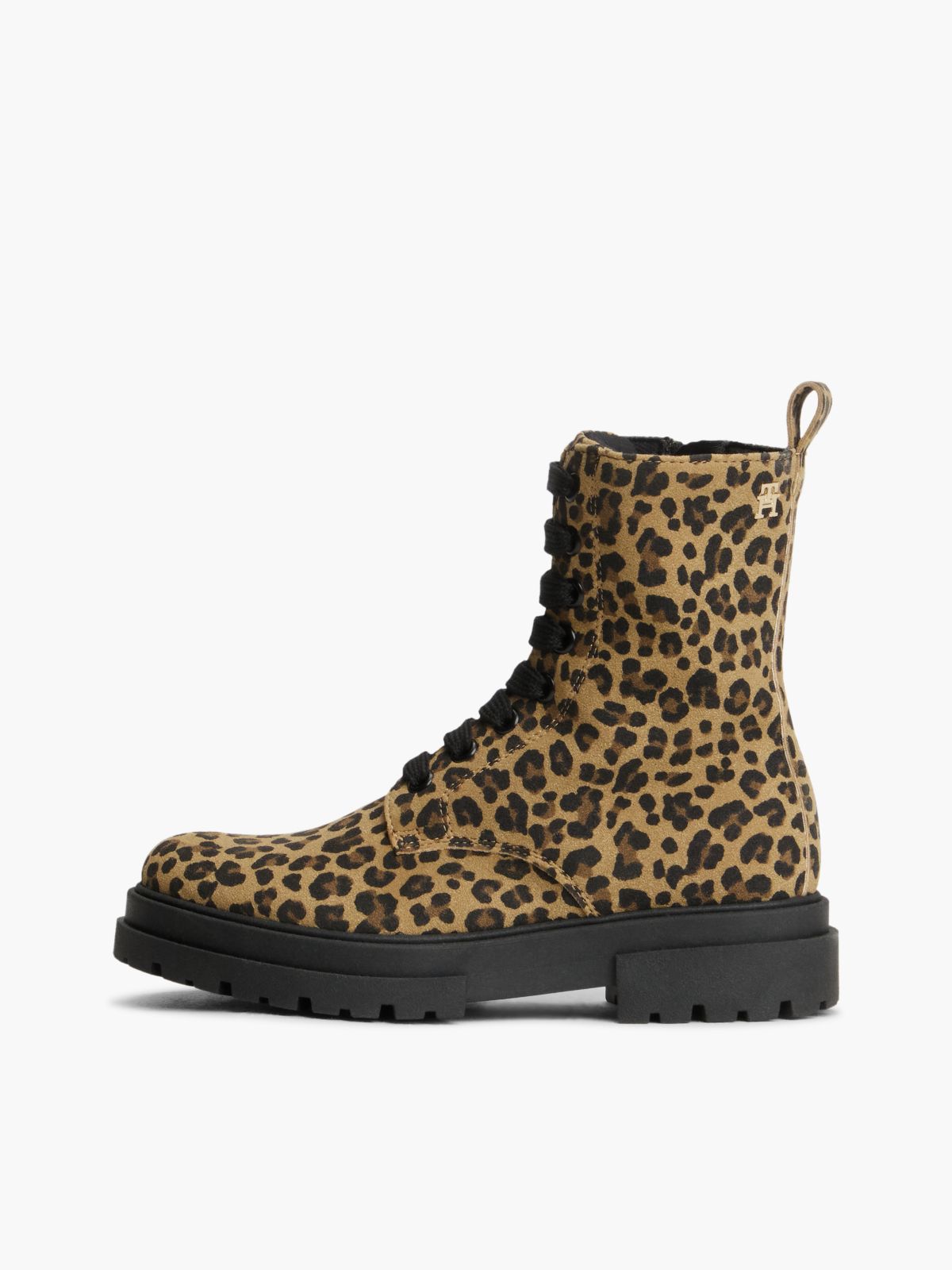 Leopard Print Cleat Lace-Up Boots — Beige