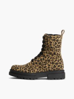 Leopard Print Cleat Lace-Up Boots — Beige 7