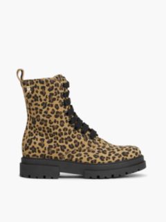 Leopard Print Cleat Lace-Up Boots — Beige 1