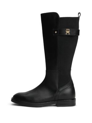 black leather knee-high boots for girls tommy hilfiger
