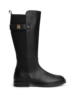 black leather knee-high boots for girls tommy hilfiger