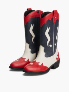 Leather Topstitch Flag Cowboy Boots — Red 2