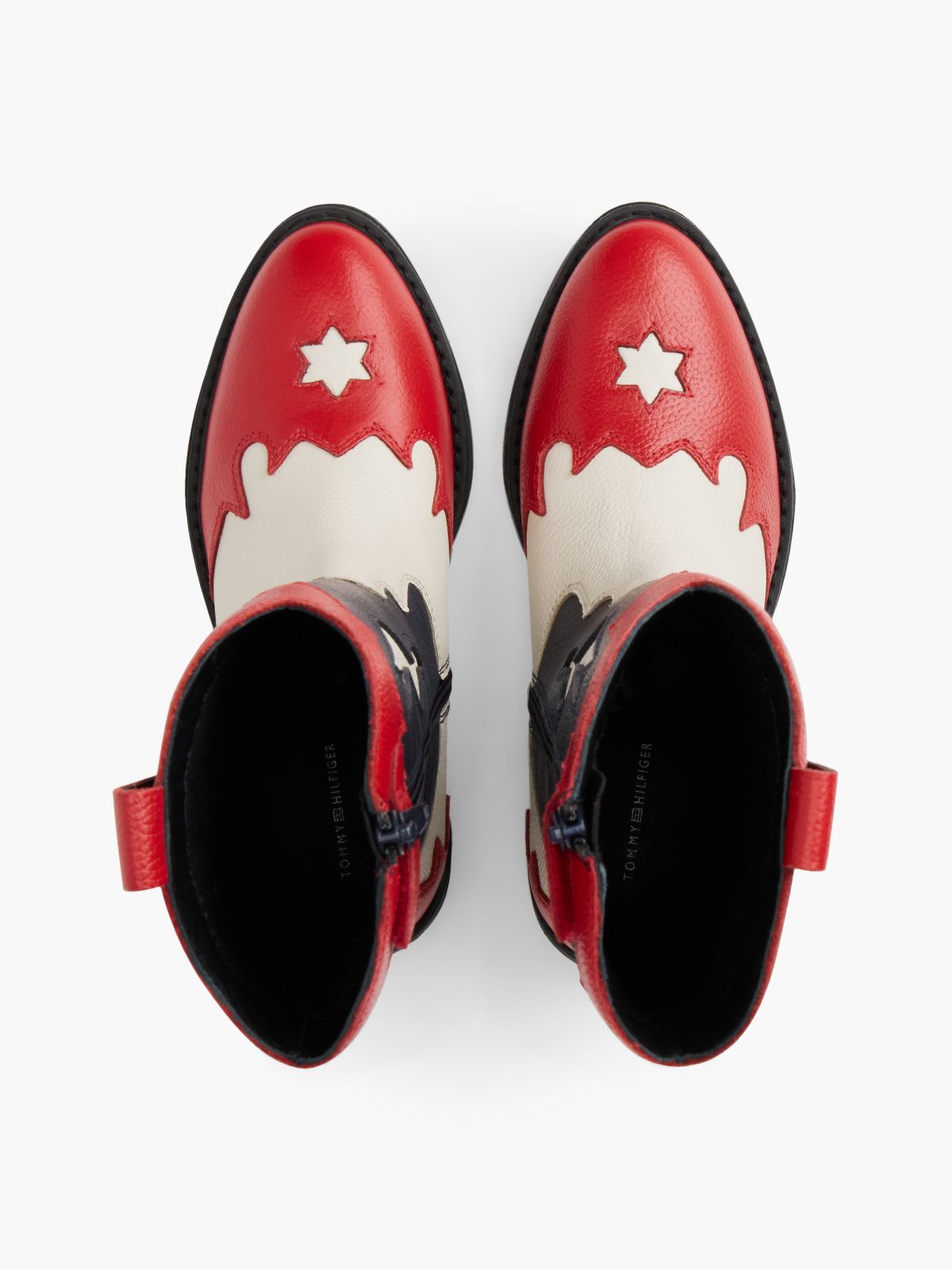 Leather Topstitch Flag Cowboy Boots — Red