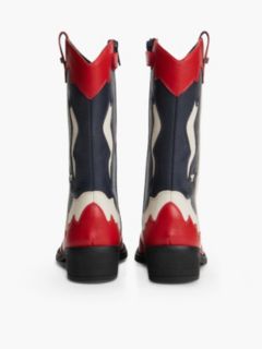 Leather Topstitch Flag Cowboy Boots — Red 4