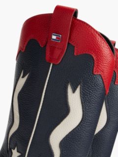 Leather Topstitch Flag Cowboy Boots — Red 6