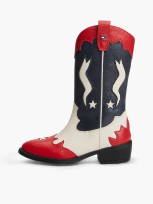 red leather topstitch flag cowboy boots for girls tommy hilfiger