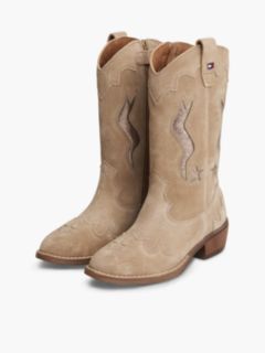 Suede Topstitch Flag Metallic Cowboy Boots — Brown 2
