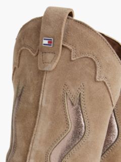 Suede Topstitch Flag Metallic Cowboy Boots — Brown 6