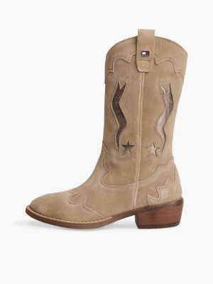 brown suede topstitch flag metallic cowboy boots for girls tommy hilfiger