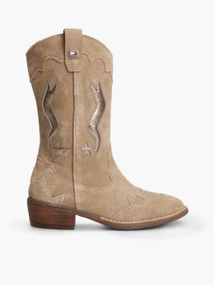 brown suede topstitch flag metallic cowboy boots for girls tommy hilfiger