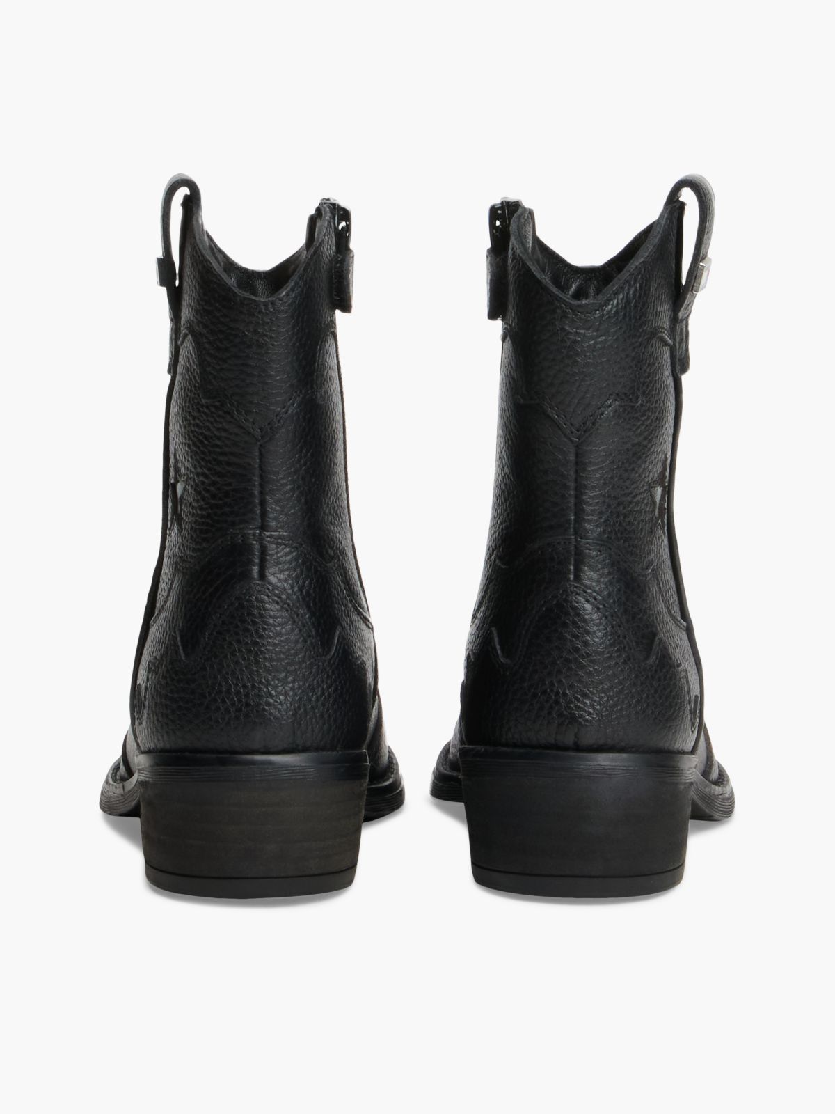Leather Topstitch Flag Western Boots — Black