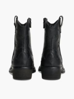 Leather Topstitch Flag Western Boots — Black 4