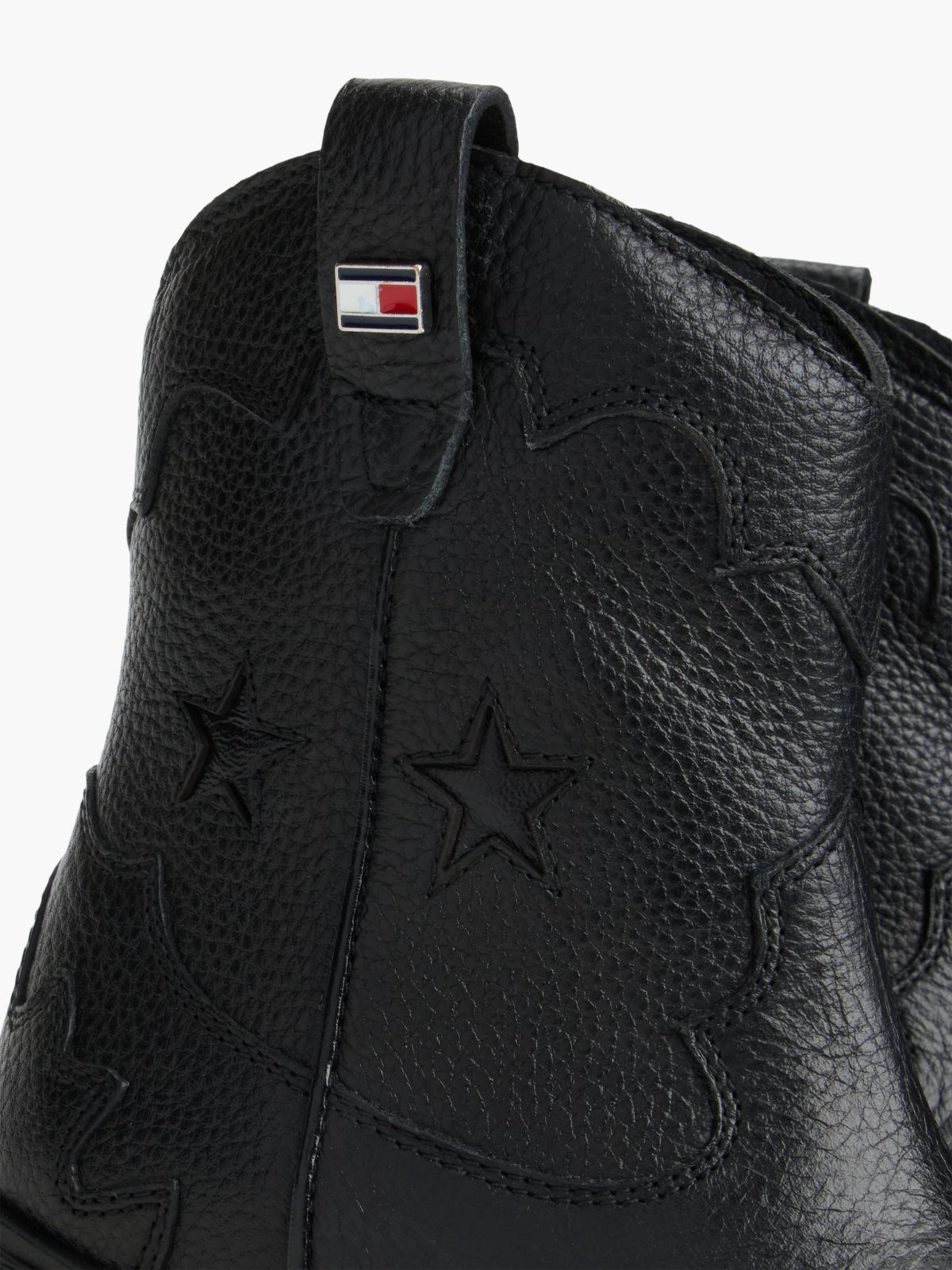 Leather Topstitch Flag Western Boots — Black