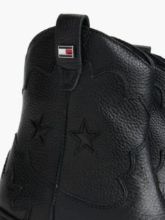 Leather Topstitch Flag Western Boots — Black 6