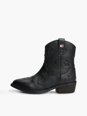 black leather topstitch flag western boots for girls tommy hilfiger
