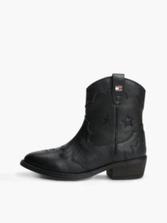 Leather Topstitch Flag Western Boots — Black 7