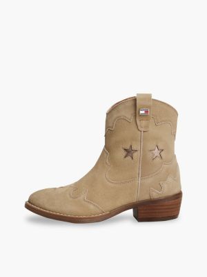 brown suede topstitch flag western boots for girls tommy hilfiger
