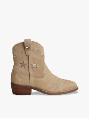 brown suede topstitch flag western boots for girls tommy hilfiger
