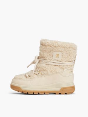 stivaletti impermeabili in sherpa con logo th beige da bambine tommy hilfiger