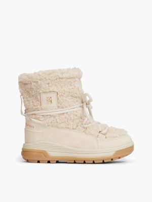 stivaletti impermeabili in sherpa con logo th beige da bambine tommy hilfiger