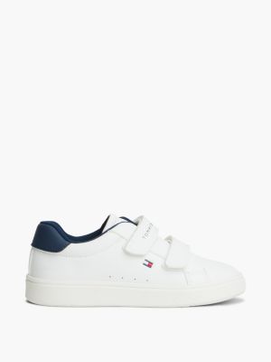 white logo hook and loop trainers for kids gender inclusive tommy hilfiger