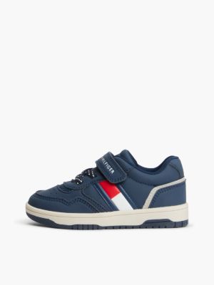 blau sneaker mit logo und gesprenkelte schnürsenkel für gender-inclusive kinder - tommy hilfiger