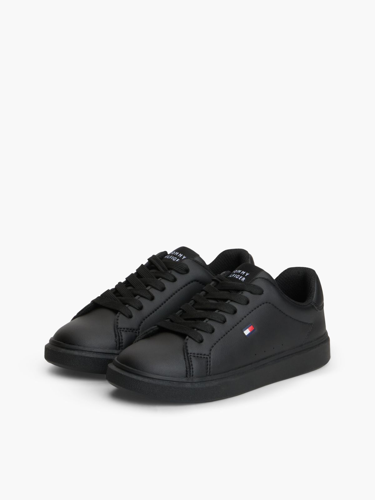 Flag Logo Lace-Up Trainers — Black