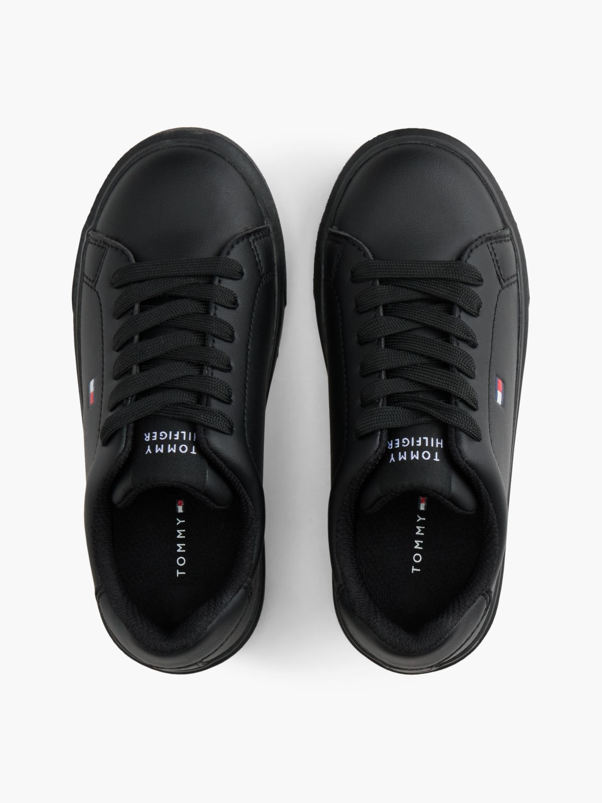 Flag Logo Lace-Up Trainers — Black