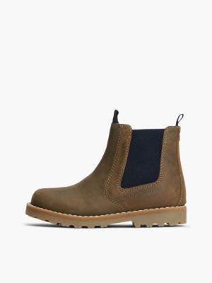 groen leren chelsea boot met profielzool voor kinderen gender inclusive - tommy hilfiger