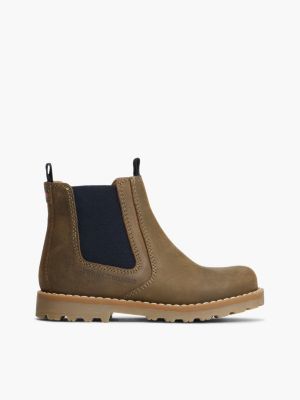 green leren chelsea boot met profielzool voor kinderen gender inclusive - tommy hilfiger