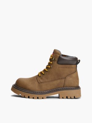 braun warm gefütterter lace-up ankle boot für gender-inclusive kinder - tommy hilfiger